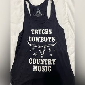 Women’s (S) Trucks, Cowboys, Country Music racer back tank top.